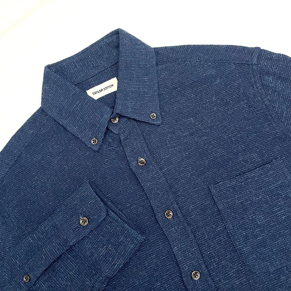 Taylor Stitch The Jack Waffle Knit Button Down Shirt Men's 38 (Small) Navy Blue